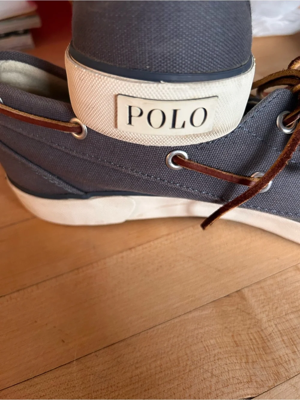 Polo by Ralph Lauren Gray Canvas Boat Shoes with Brown Laces